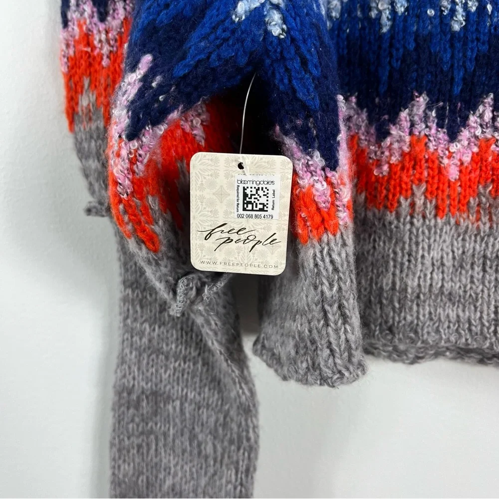 Free People Home For The Holidays Wool Blend Sweater Size Large NWT Gray Combo - Picture 6 of 11